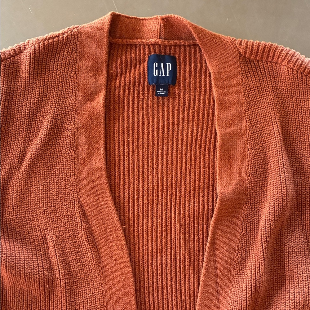 GAP Warm Brown Knit Sweater Gap Women's M Long Sleeve Waist Coat Classic Style - Picture 8 of 16